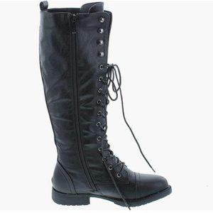 Nature Breeze Madge Womens knee high lace up combat boots